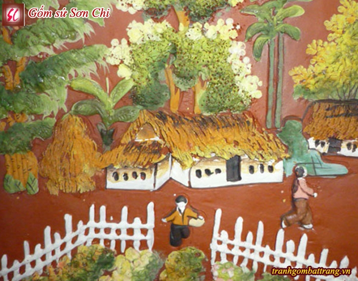 Tranh gốm bát tràng cảnh làng quê